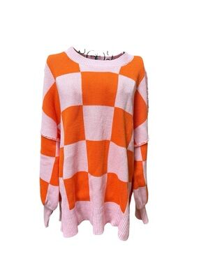 80s style Pink & Orange Checkered Crewneck Sweater XL
